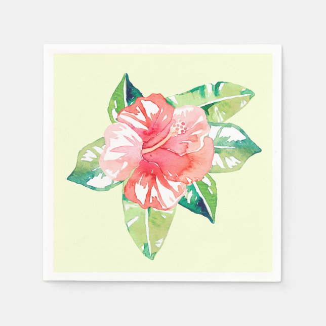 Watercolor Pink Hibiscus Tropical Floral Napkin (Front)