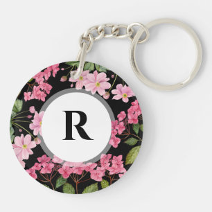 Watercolor Pink Hydrangea and Japanese Anemone Keychain