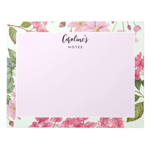 Watercolor Pink Hydrangea and Japanese Anemone Notepad (Front)