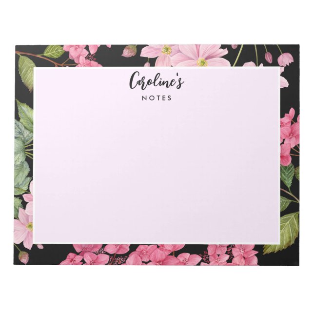 Watercolor Pink Hydrangea and Japanese Anemone Notepad (Front)