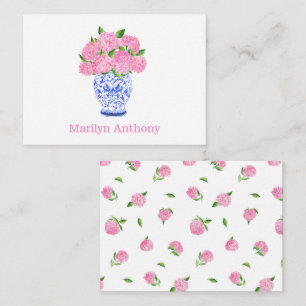 Watercolor Pink Hydrangea Chinoiserie Personalized Card