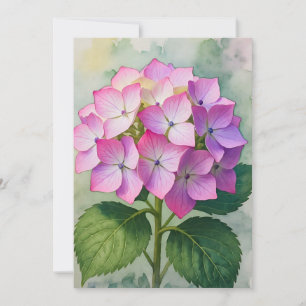 Watercolor Pink Hydrangea Flowers Card
