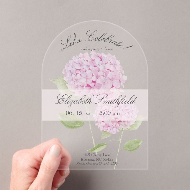 Watercolor Pink Hydrangea Invitation (Insitu (Handheld))