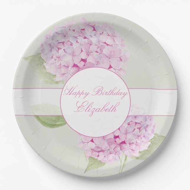Watercolor Pink Hydrangea Invitation Paper Plate (Front)