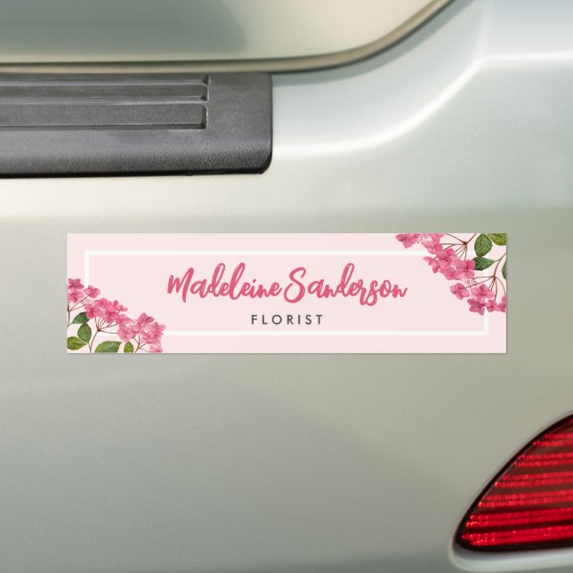 Watercolor Pink Hydrangea Lacecaps Illustration Bumper Sticker (On Car)