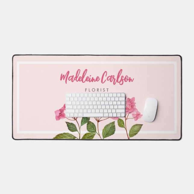 Watercolor Pink Hydrangea Lacecaps Illustration Desk Mat (Keyboard & Mouse)