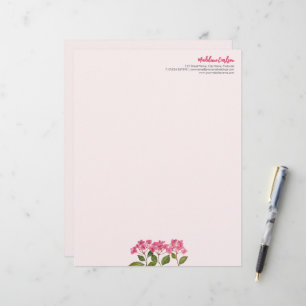 Watercolor Pink Hydrangea Lacecaps Illustration Letterhead