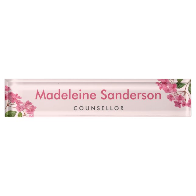 Watercolor Pink Hydrangea Lacecaps Illustration Nameplate (Front)