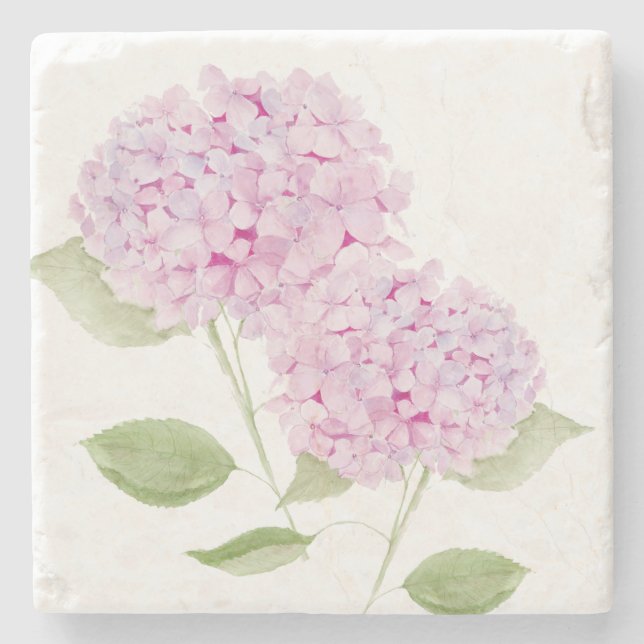 Watercolor Pink Hydrangea Stone Coaster (Front)