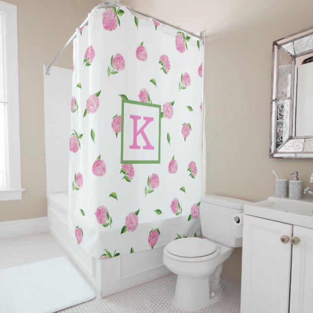 Watercolor Pink Hydrangeas Monogram (In Situ)