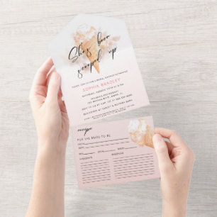 Watercolor Pink Ice Cream Bridal Shower Invitatio All In One Invitation
