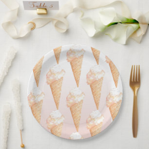 Watercolor Pink Ice Cream  Paper Plates