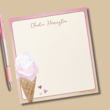 Watercolor Pink Ice Cream Personalized Stationery