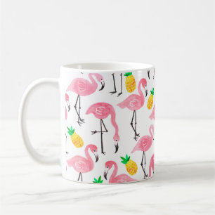Watercolor pink ink flamingo and yellow pineapple coffee mug