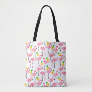 Watercolor pink ink flamingo and yellow pineapple  tote bag