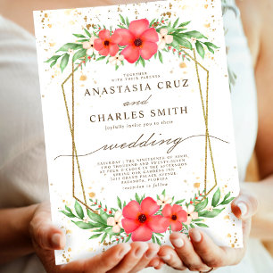 Watercolor Pink & Ivory Greenery Floral Wedding Invitation