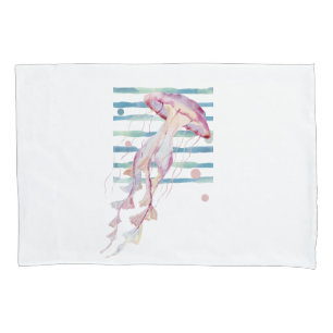 WATERCOLOR PINK JELLYFISH, BEACH, COASTAL PILLOWCASE