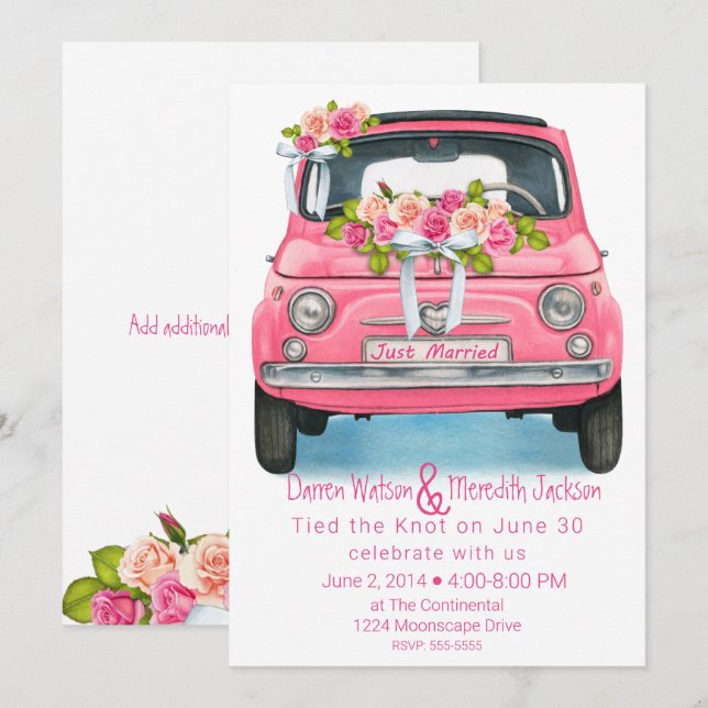 Watercolor Pink Just Married Elopement Invitation (Front/Back)