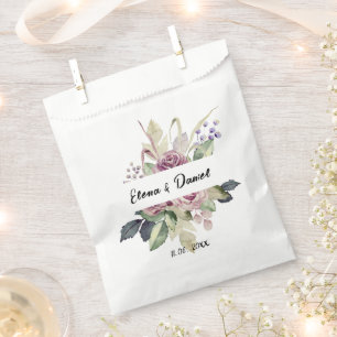 Watercolor pink lavender roses black dress wedding favour bag