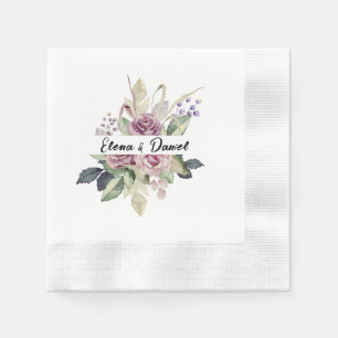 Watercolor pink lavender roses minimalist napkin