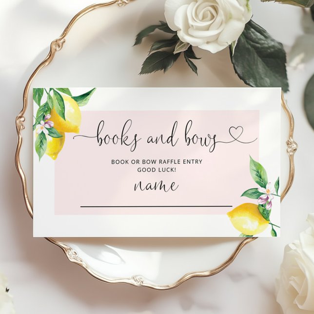 Watercolor pink lemon Books and Bows Raffle Enclosure Card (Creator Uploaded)