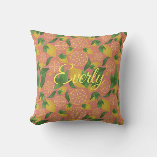 Watercolor Pink Lemon Fruit Pattern  Throw Pillow (Front)