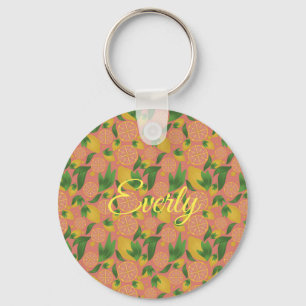 Watercolor Pink Lemon Fruit Personalized Keychain