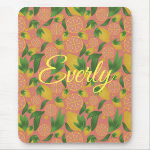 Watercolor Pink Lemon Fruit Personalized Mouse Pad