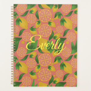 Watercolor Pink Lemon Fruit Personalized Planner