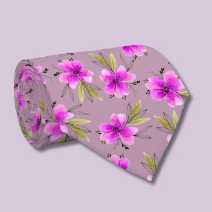 Watercolor pink lily floral dusky pink neck tie