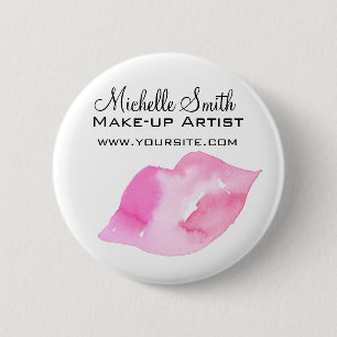 Watercolor pink lips makeup branding 2 inch round button