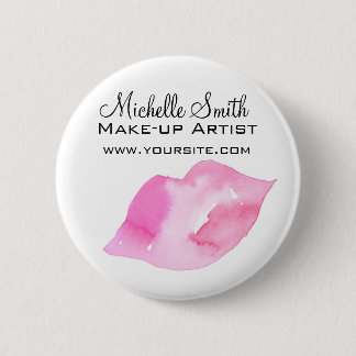 Watercolor pink lips makeup branding 2 inch round button