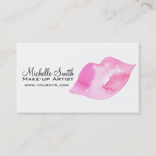 Watercolor pink lips makeup branding business card