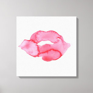 Watercolor pink lips makeup branding canvas print