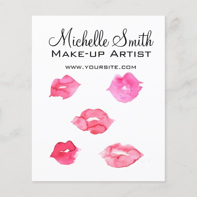 Watercolor pink lips makeup branding flyer (Front)