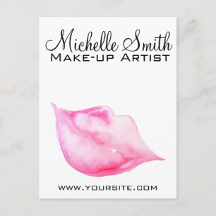 Watercolor pink lips makeup branding postcard