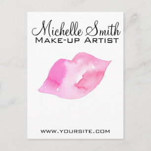 Watercolor pink lips makeup branding postcard