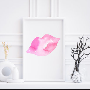 Watercolor pink lips makeup branding poster