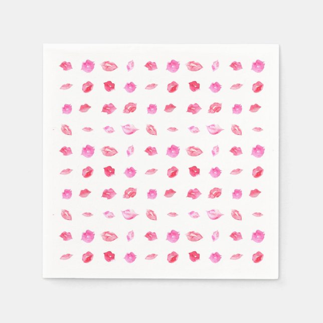 Watercolor Pink Lips. Pattern Chic, Trendy Design Napkin (Front)
