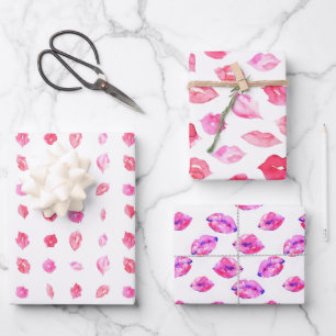 Watercolor Pink Lips. Pattern Chic, Trendy Design Wrapping Paper Sheet