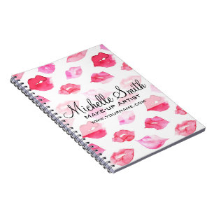 Watercolor pink lips pattern makeup branding notebook
