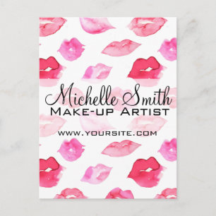 Watercolor pink lips pattern makeup branding postcard