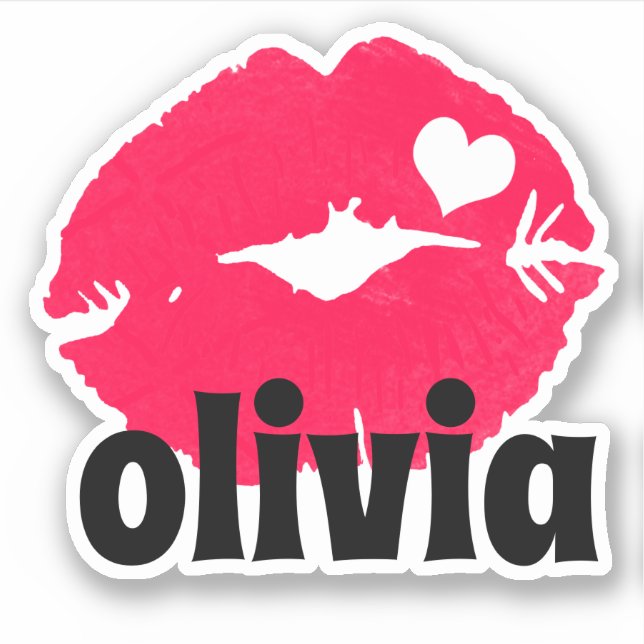Watercolor Pink Lips With Heart  Name  Sticker (Front)