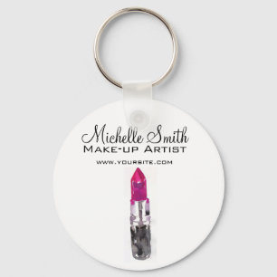 Watercolor pink lipstick makeup branding keychain