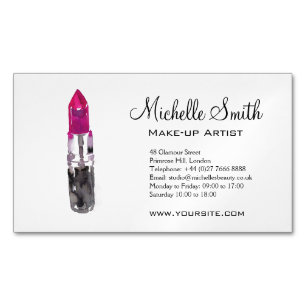 Watercolor pink lipstick makeup branding 	Magnetic business card