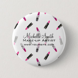Watercolor pink lipstick pattern makeup branding 2 inch round button