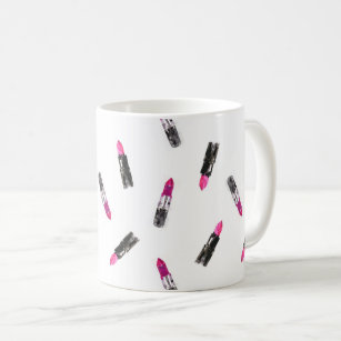 Watercolor pink lipstick pattern makeup branding coffee mug