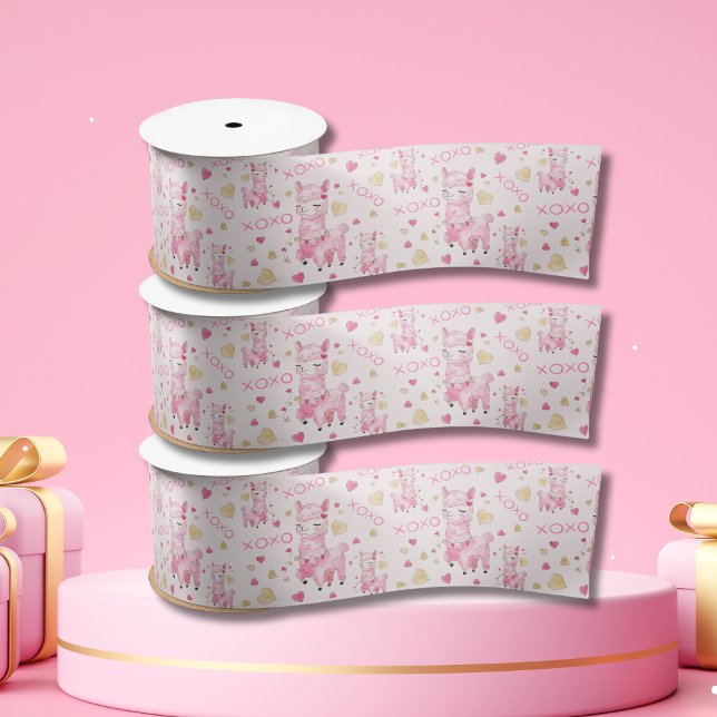  Watercolor Pink Llama XOXO Satin Ribbon (Creator Uploaded)