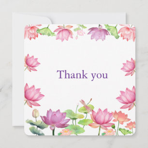 Watercolor Pink Lotus Floral Garden 2.5 Thank You Card