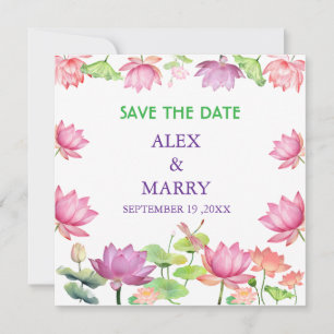 Watercolor Pink Lotus Floral Garden Save the Date